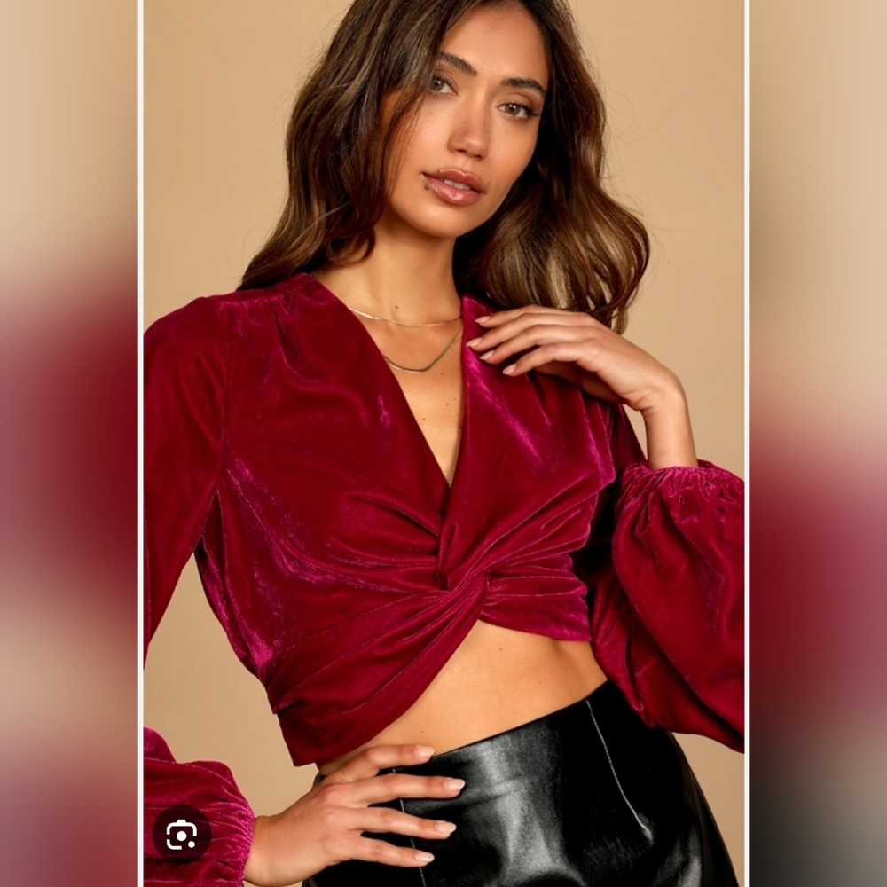 NWT Lulu's Velvet‎ Magenta Wrap Blouse Crop Top Med